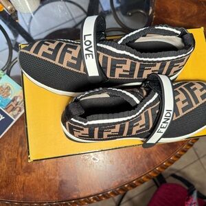 Fendi Black and Tan Logo Sneakers
